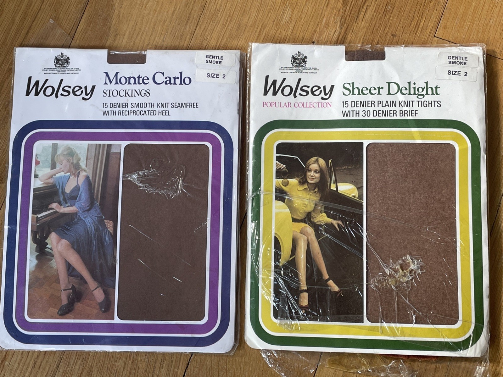 VINTAGE WOLSEY MONTE CARLO STOCKINGS AND SHEER DELIGHT TIGHTS GENTLE SMOKE SZ 2