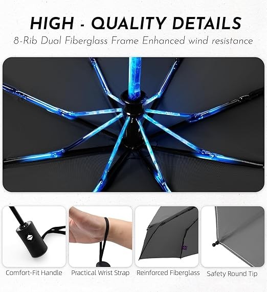Compact Travel Windproof Umbrella, 43" Auto open/close Folding Quick Dry Umbrell