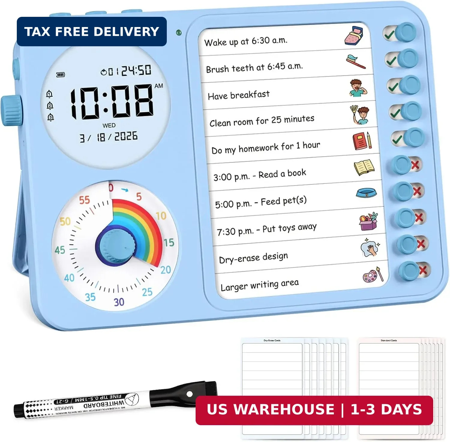 3-in-1 Visual Timer & ADHD Tool for Kids - ADHD Task Timer for Adults with Visua