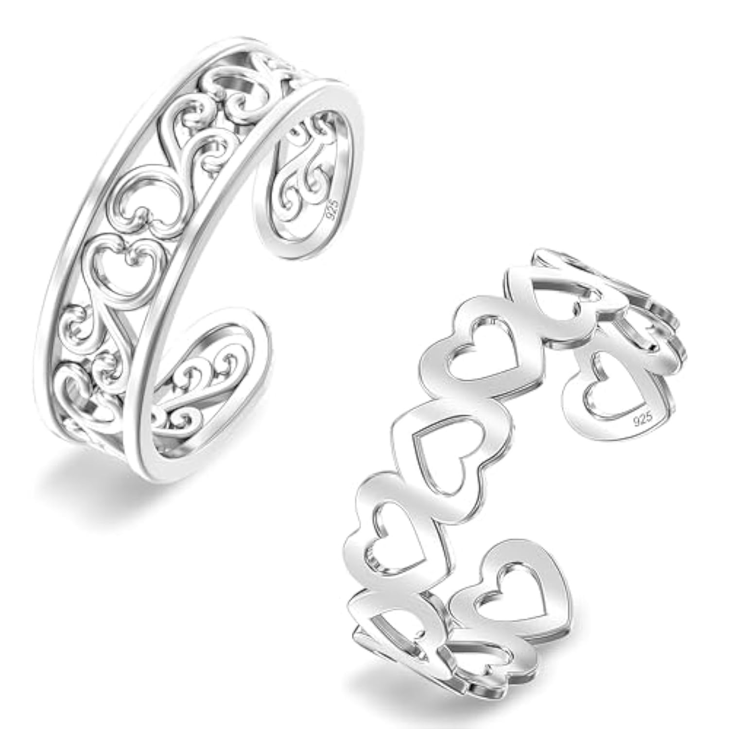 LeCalla 925 Sterling Silver Minimalist Toe Rings Set Simple Open Adjustable T...