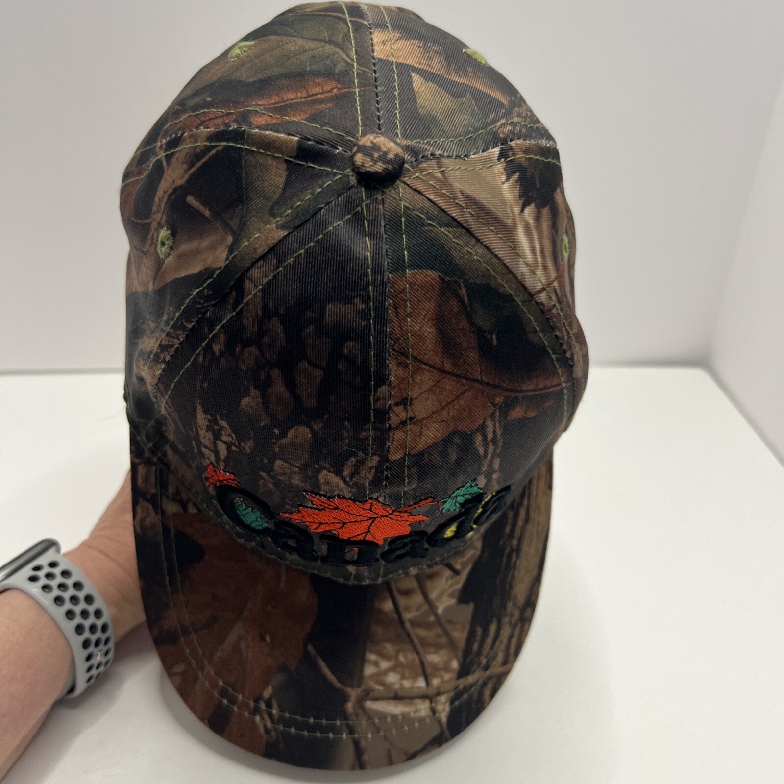Canada Camouflage Brown Rust Hat Cap Embroidered Letters Leaves Hook Loop