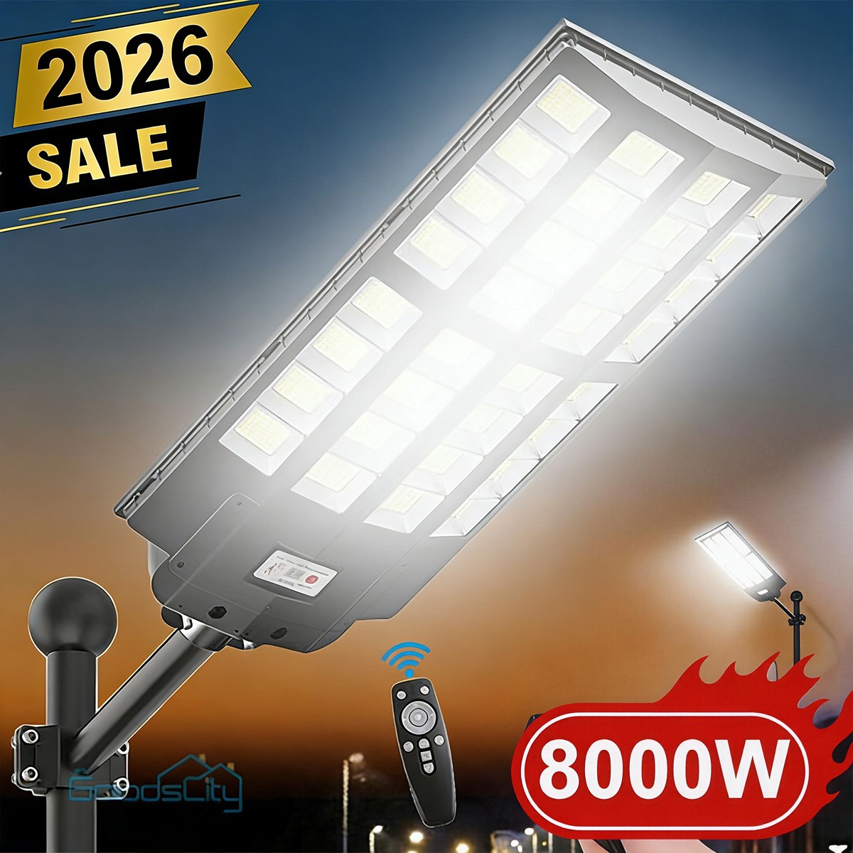 8000W Commercial LED Solar Street Light Outdoor Dusk to Dawn Parking Lot Lamp