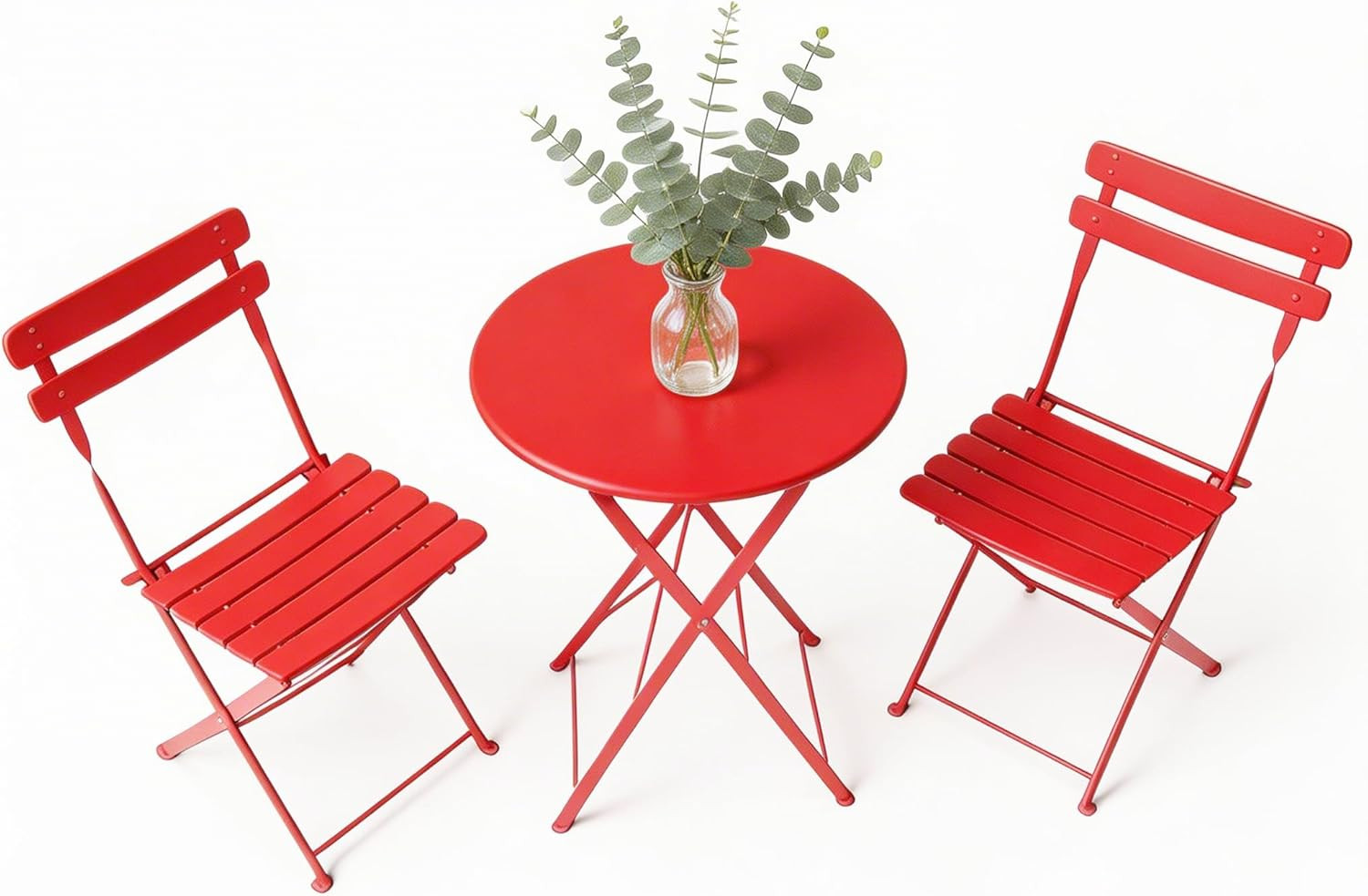 3 Piece Foldable Patio Bistro Set, Outdoor/Indoor Metal Table and Chairs Furnitu