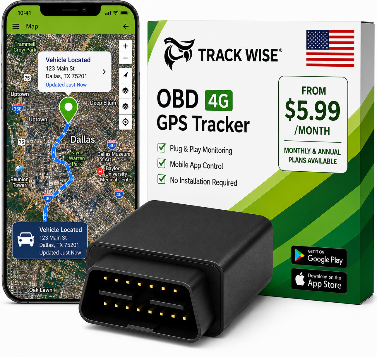 Track Wise 4G LTE OBD2 GPS Truck & Car Tracker – 10s Updates, Geo-Fence Alerts