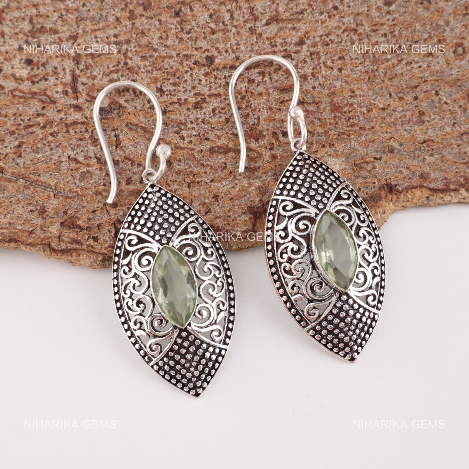 Marquise Green Amethyst Stone Drop Anniversary Earrings Jewelry Sterling Silver