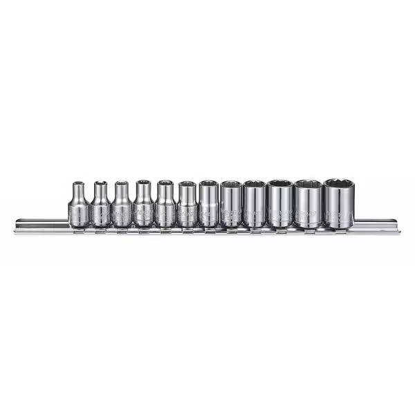 Westward 1/4" Drive Socket Set, Metric, 12pcs, Socket Set, Chrome, 12-Point,