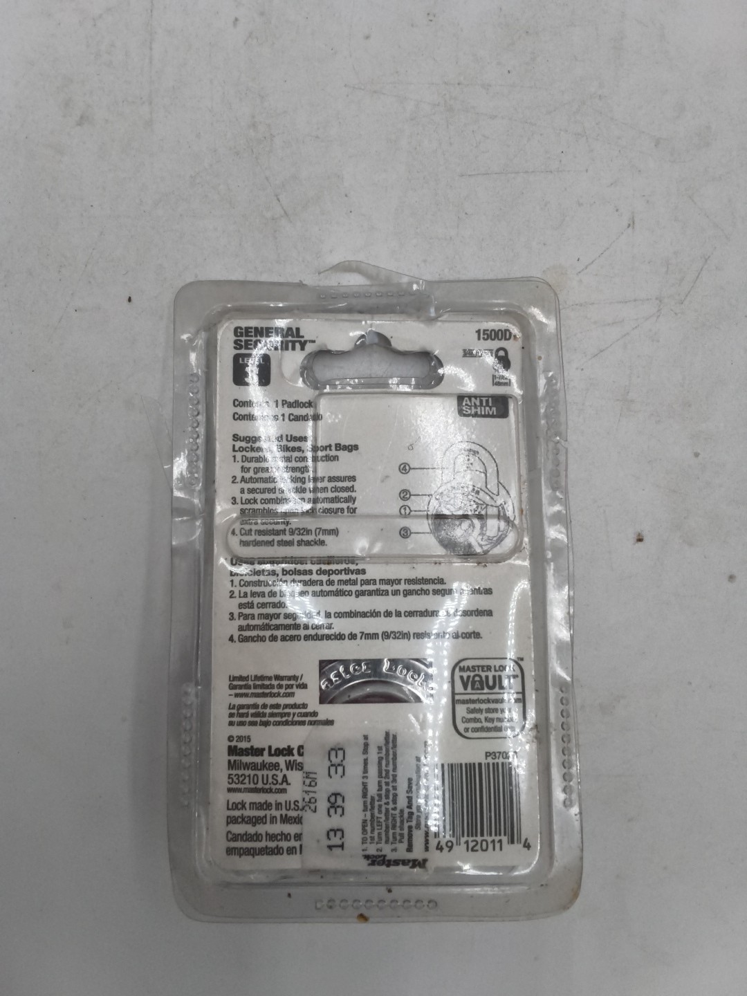 Master Lock Combination Padlock, 1500D, New, 3/4 In. ( 19mm)