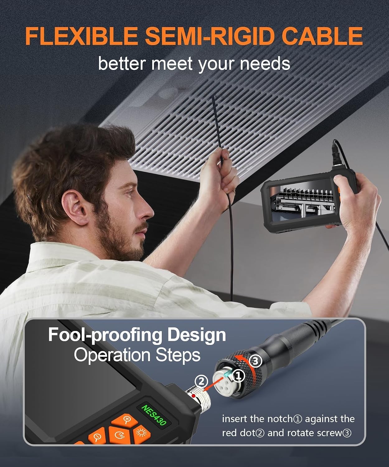 Industrial Endoscope Borescope Camera with Light, Borescope Inspection Camera...