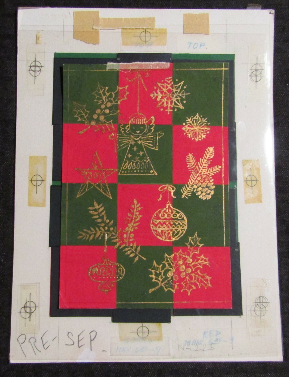 CHRISTMAS Checker Board Angel Snowflake & Holly 7.5x10" Greeting Card Art #6259