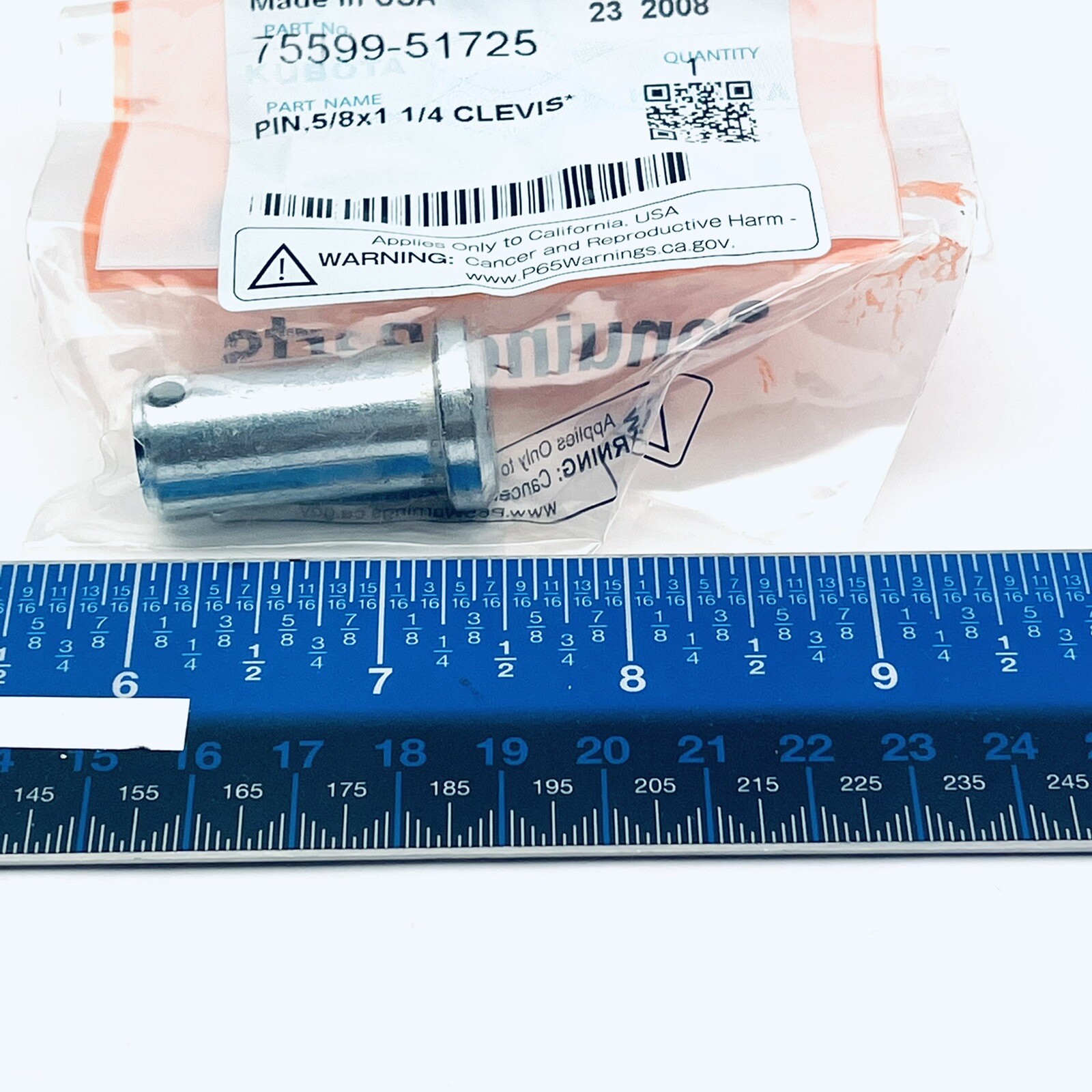 KUBOTA, PIN 5/8 X 1 1/4 CLEVIS, PART # 75599-51725