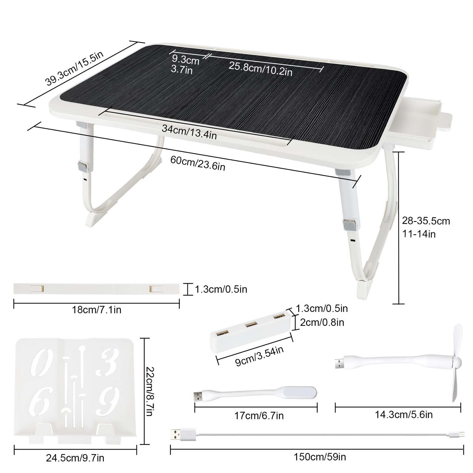 Laptop Desk for Bed, Adjustable Height Laptop Bed Table, Foldable Lap Desk wi...