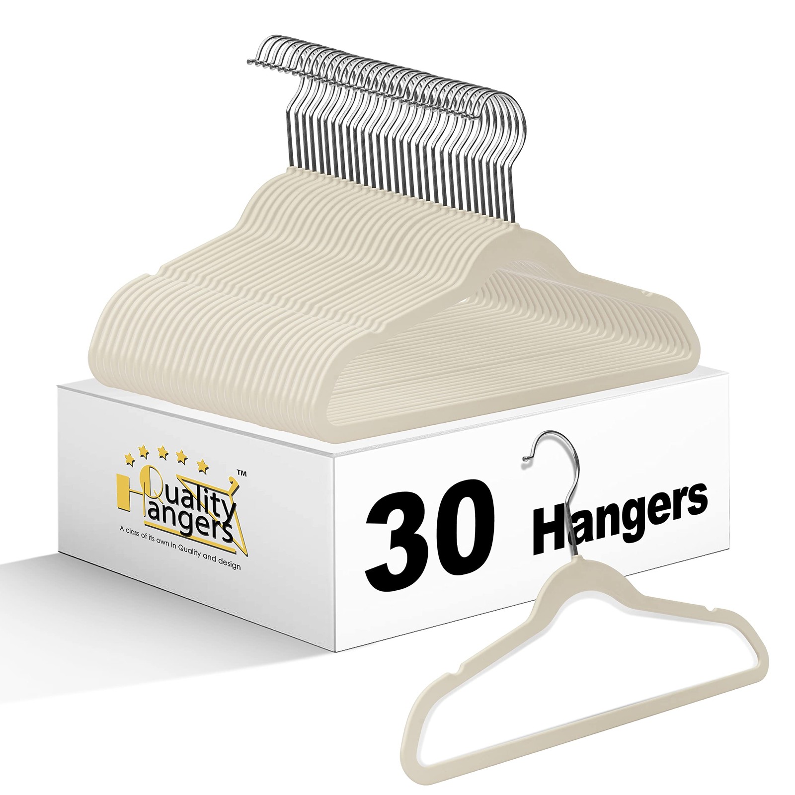 Quality Kids Plastic 30 Pack Non Velvet Non-Flocked Thin 13.78 inch, Ivory