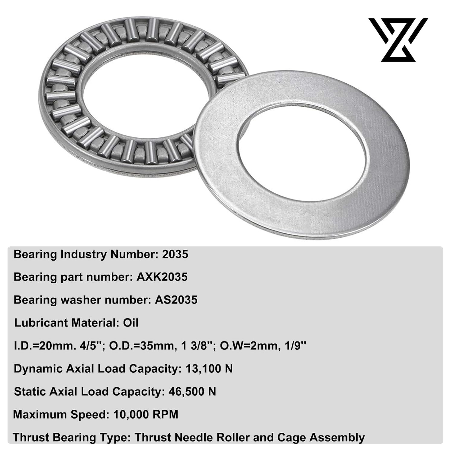 2 Sets AXK2035 Thrust Needle Roller Bearing with Washers, 20 Mm Bore, 35 Mm OD,