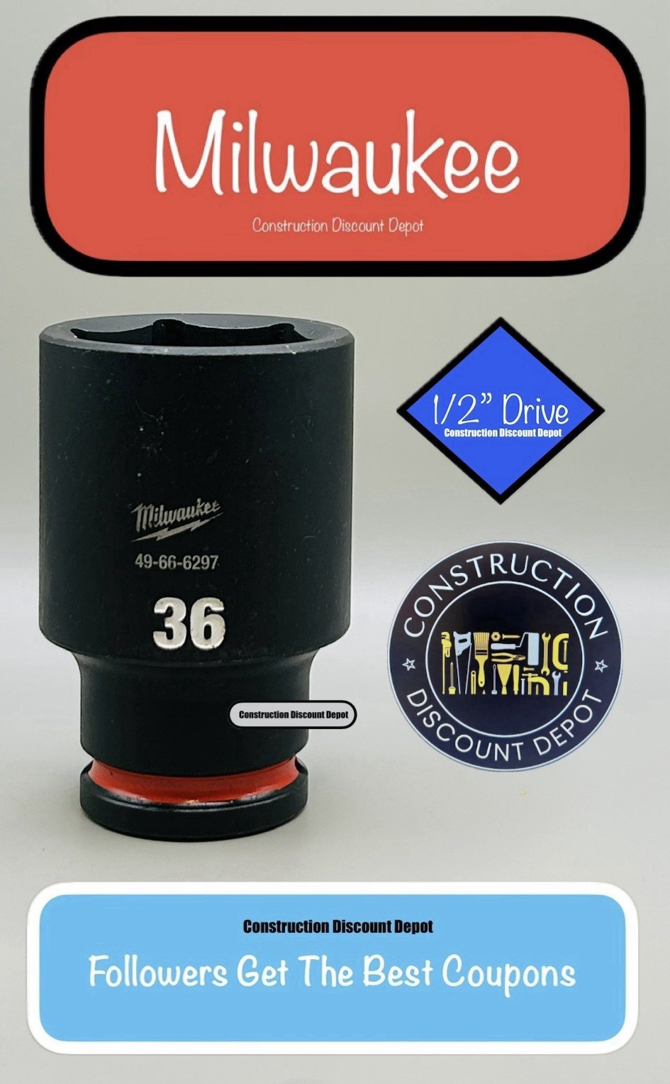 Milwaukee 49-66-6297 36MM Shockwave Impact Duty 1/2 In. Drive Deep Well Socket