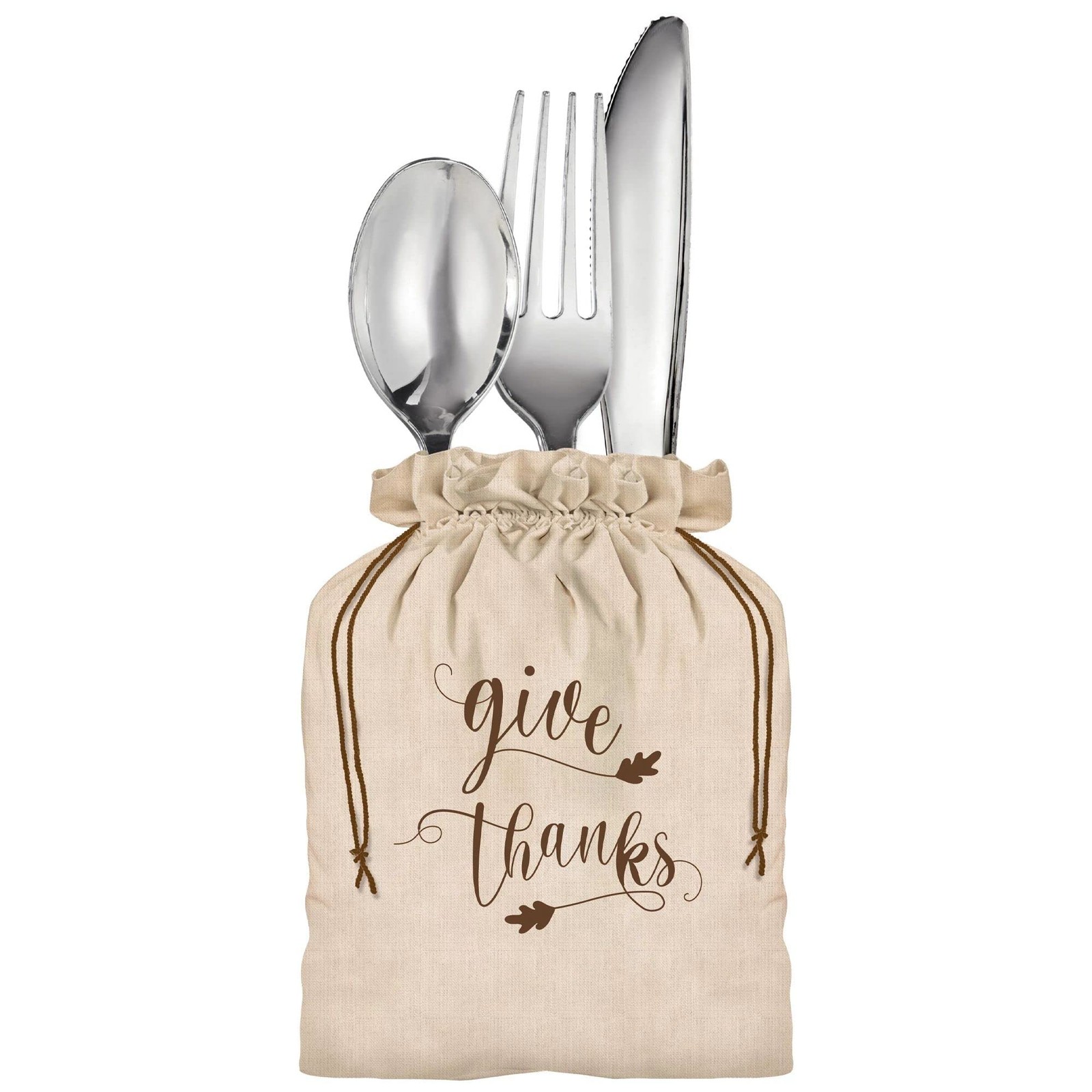 Charming "Give Thanks" Canvas Cutlery Holder - 6" x 4.12" (Set of Multicolor