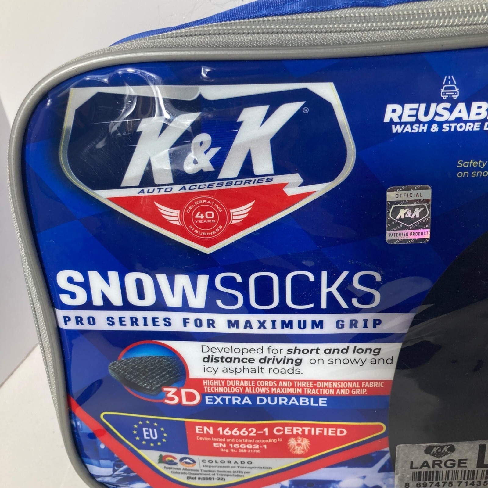 K & K Snow Socks Pro Series for Maximum Grip L NIB