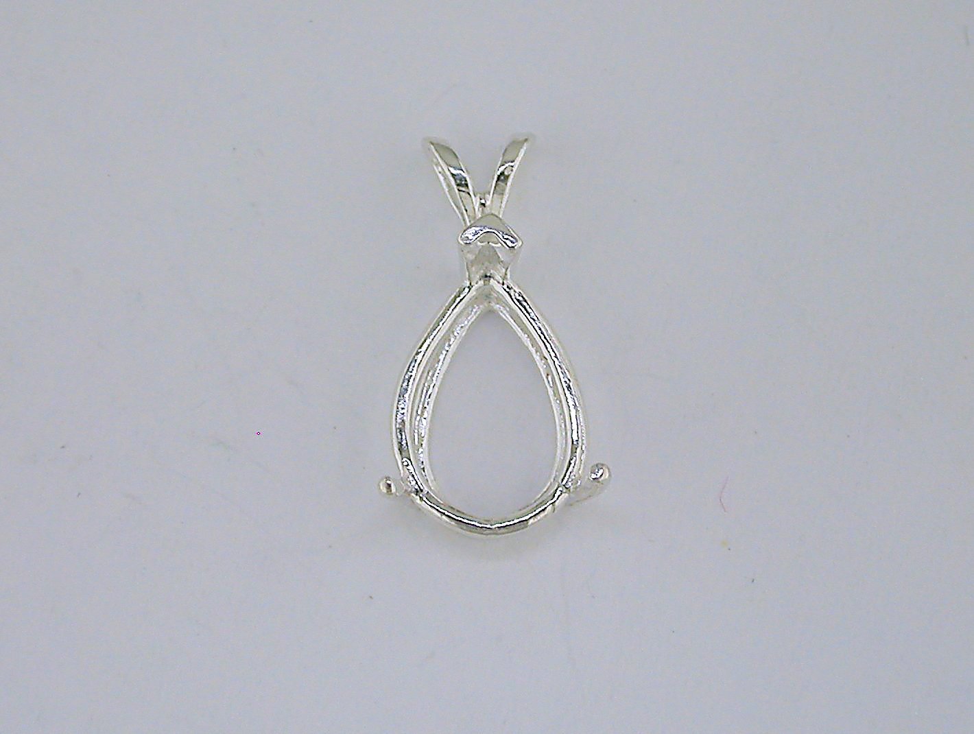 Pear Shape 3 Prong Pendant Setting Sterling Silver