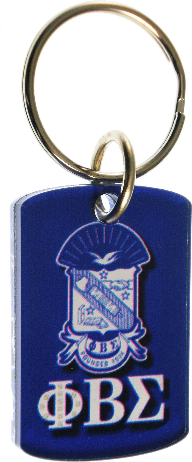 Phi Beta Sigma Pattern Backed Dog Tag Key Chain [Blue - 2"]