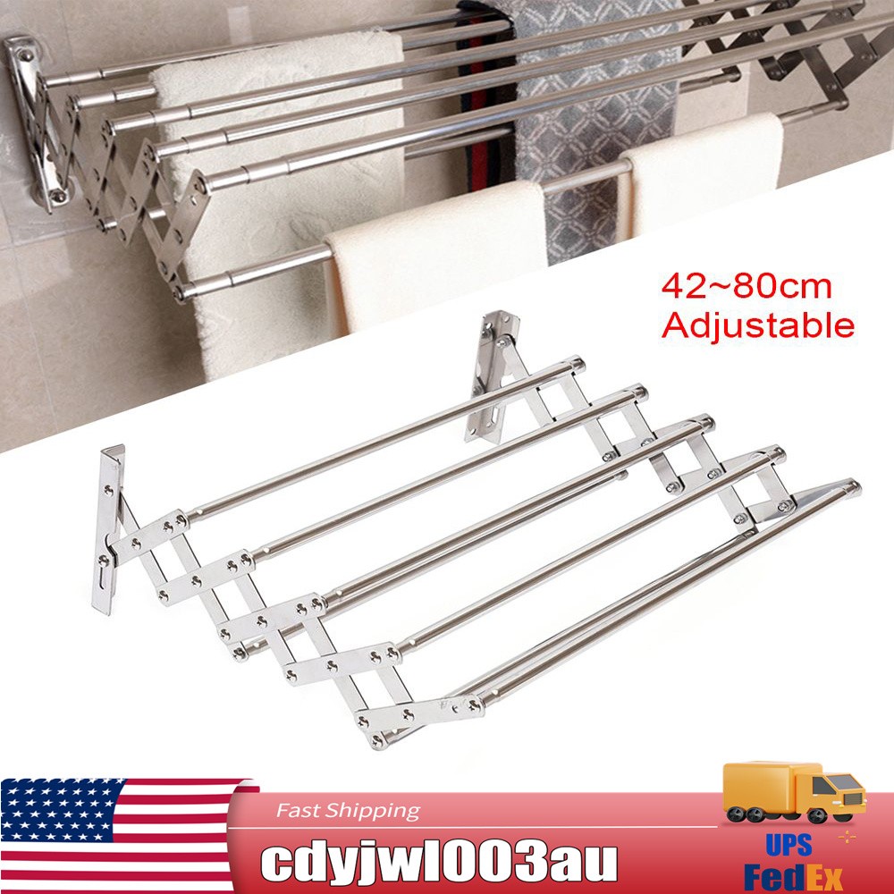 Wall Mounted Clothes Drying Rack Shelf Folding Dryer Hanger For Laundry Room
