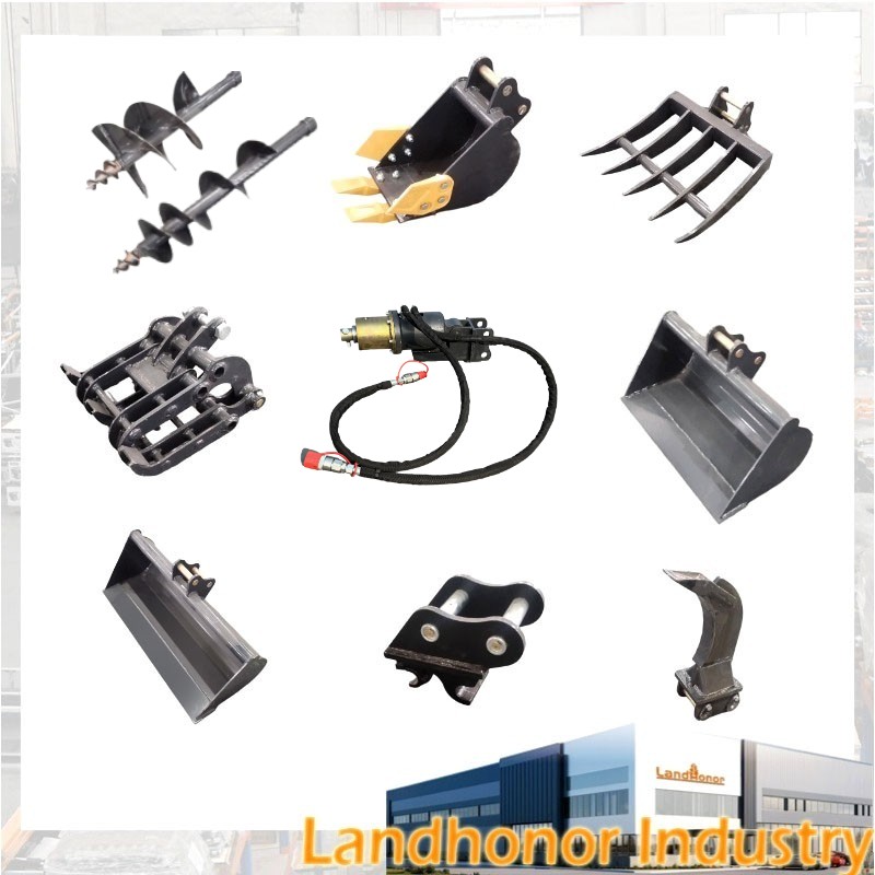 Landhonor 9-in-1 Mini Excavator Combo Attachments Kit Buckets Rake Ripper Auger