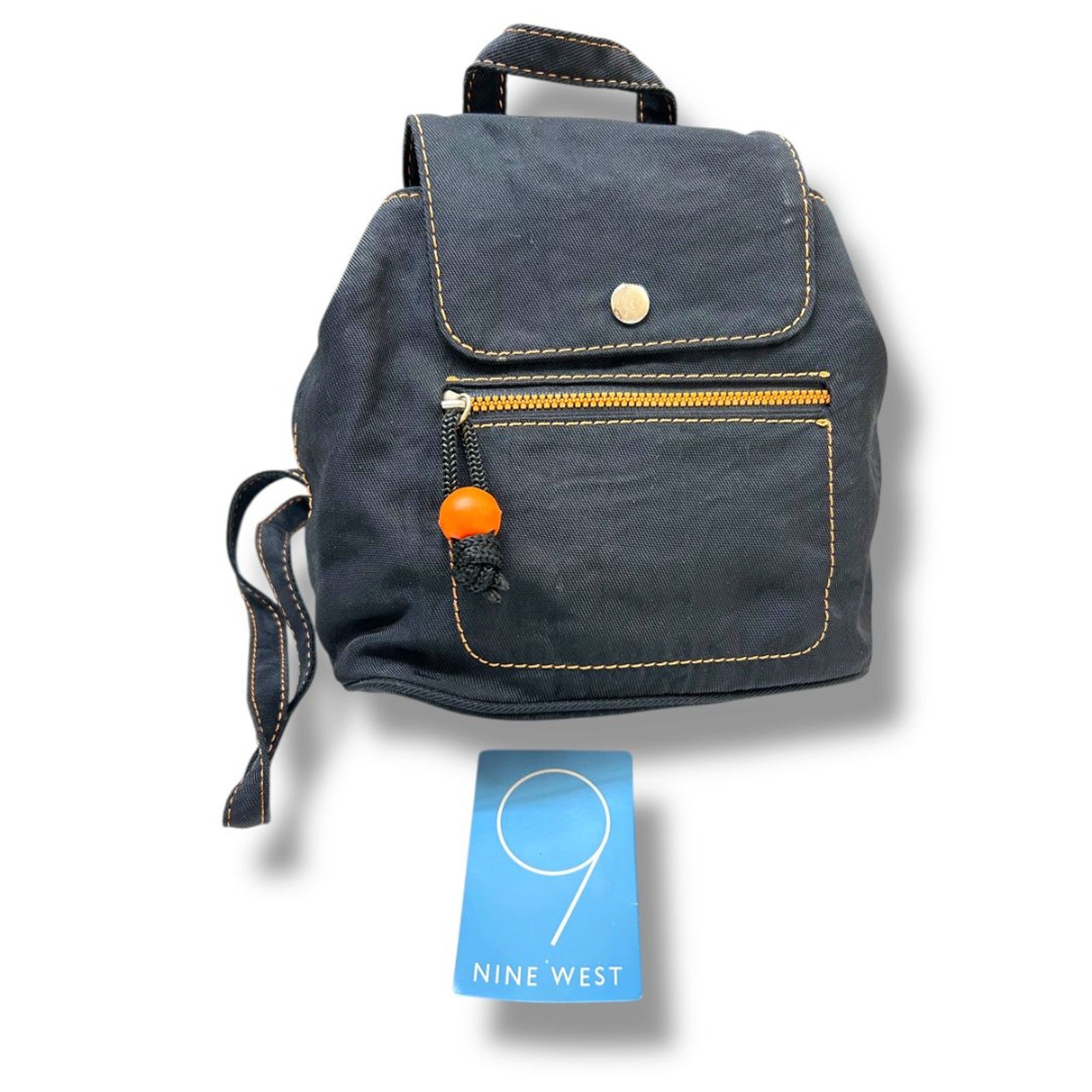 Nine West Black Vinyl Mini Backpack Black Orange Trim