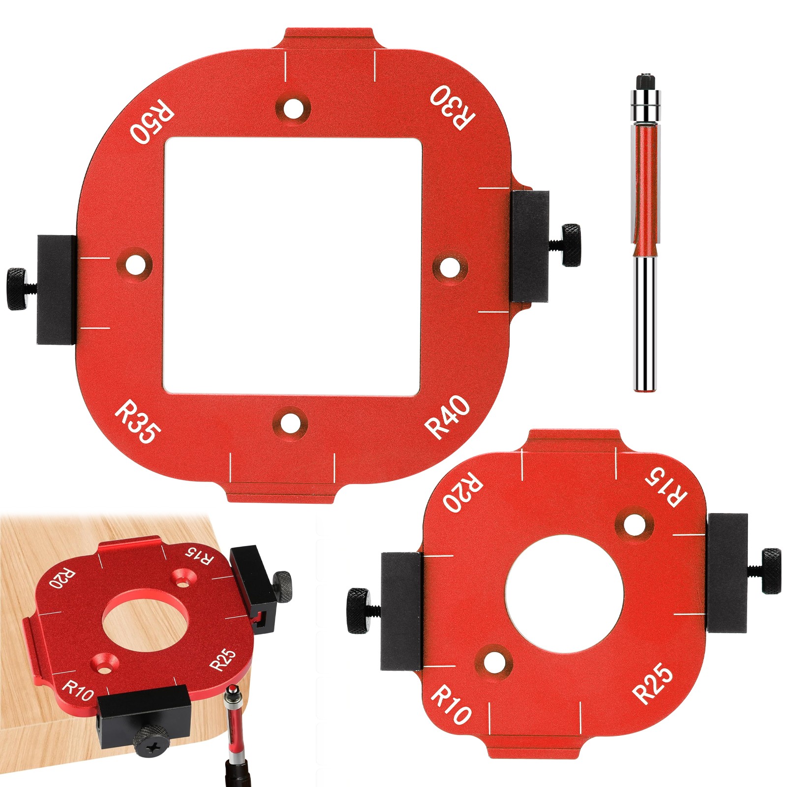 2x Router Radius Jig Template Aluminum R10-R50Woodworking Edge Corner Guide Tool