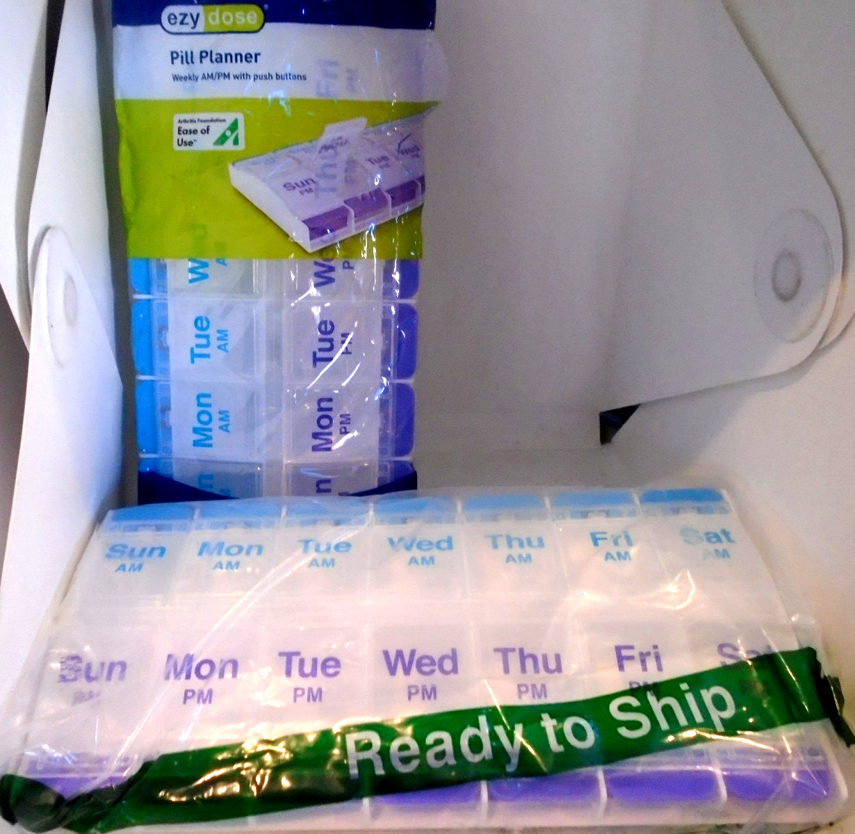 Weekly Pill Planner Organizer XL Easy Use AM/PM Push Button 7 Day Box Case 2-LOT