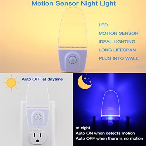 2 Pack Blue Motion Sensor Night Light Plug In Night Lights for Bedroom Bathroom