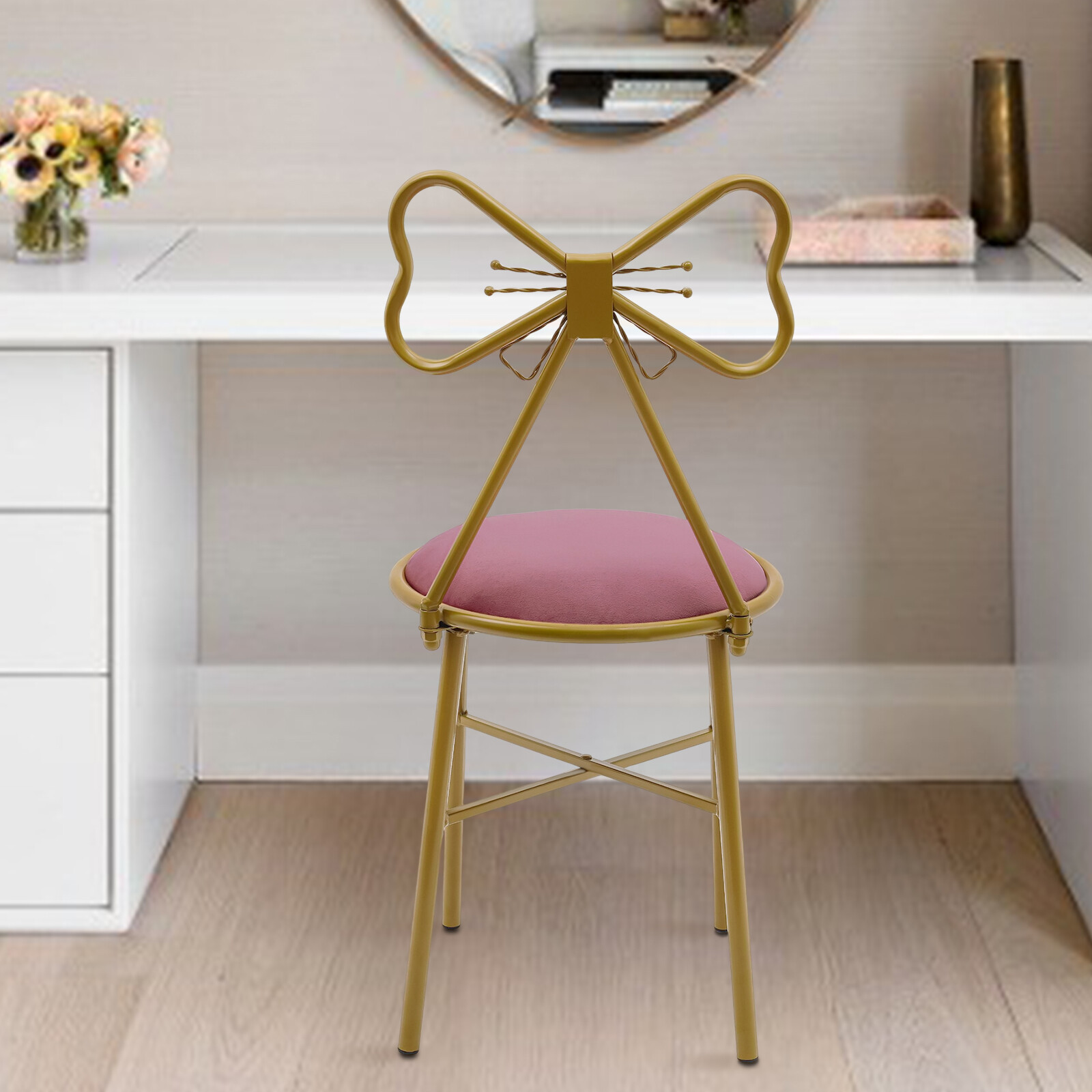Vanity Chair Velvet Upholstered Butterfly Back Stool for Makeup Dressing Room