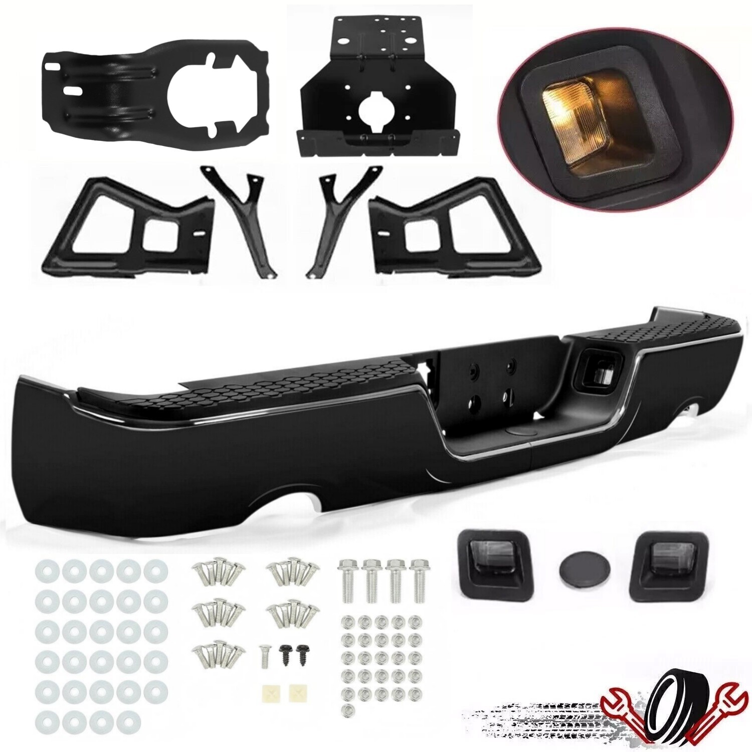 Rear Step Bumper Gloss Black Fit For 2009-2018 Dodge RAM 1500 w/o Sensor Holes