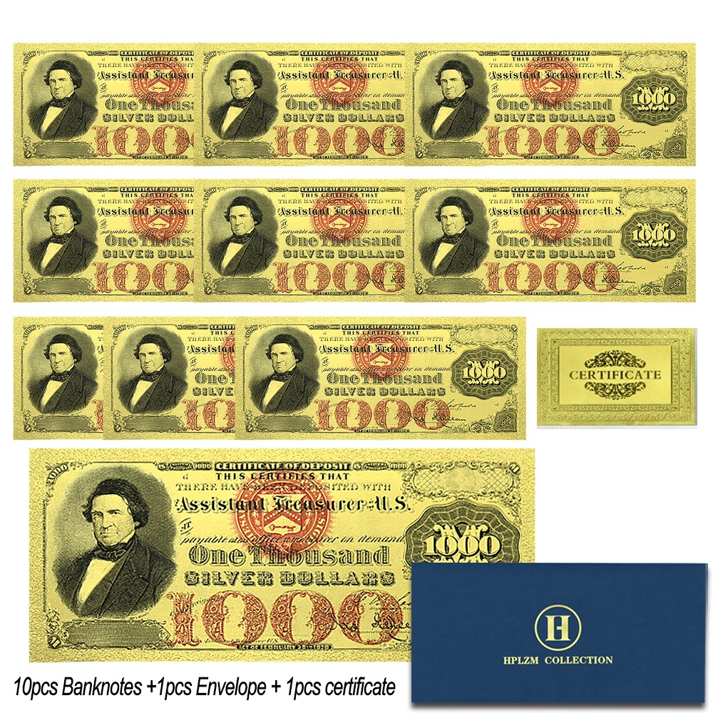 1891 US 1000 Dollar Commemorative Banknote - Gold Foil Banknote | Lot of 10 USA Collectors
