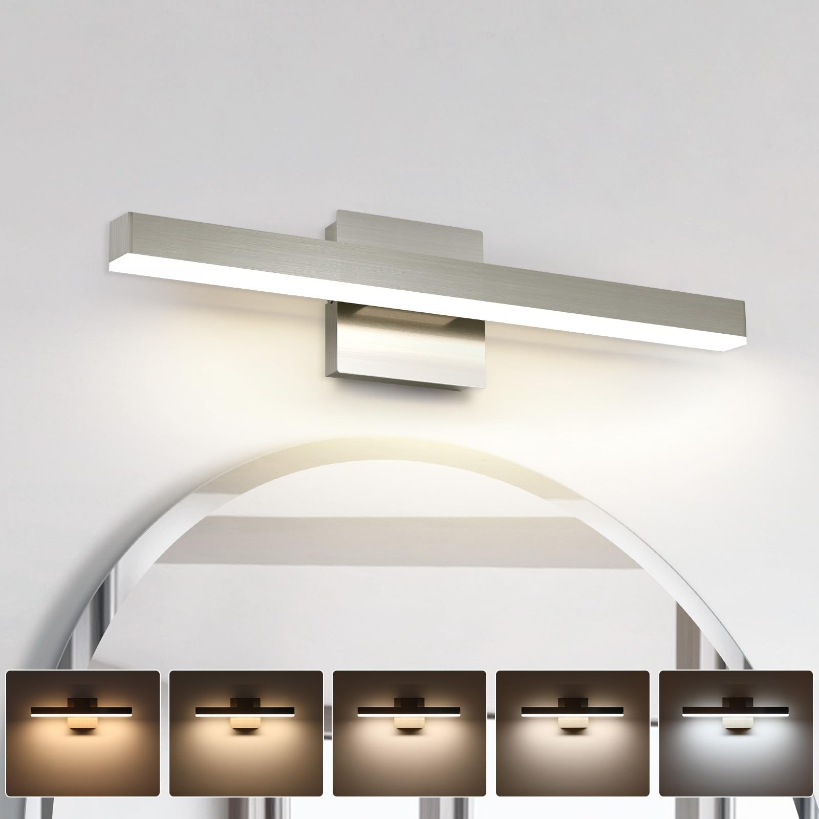 Bathroom Vanity Light 23.62 Inch Brushed Nickel 5CCT Dimmable Modern LED Mirror