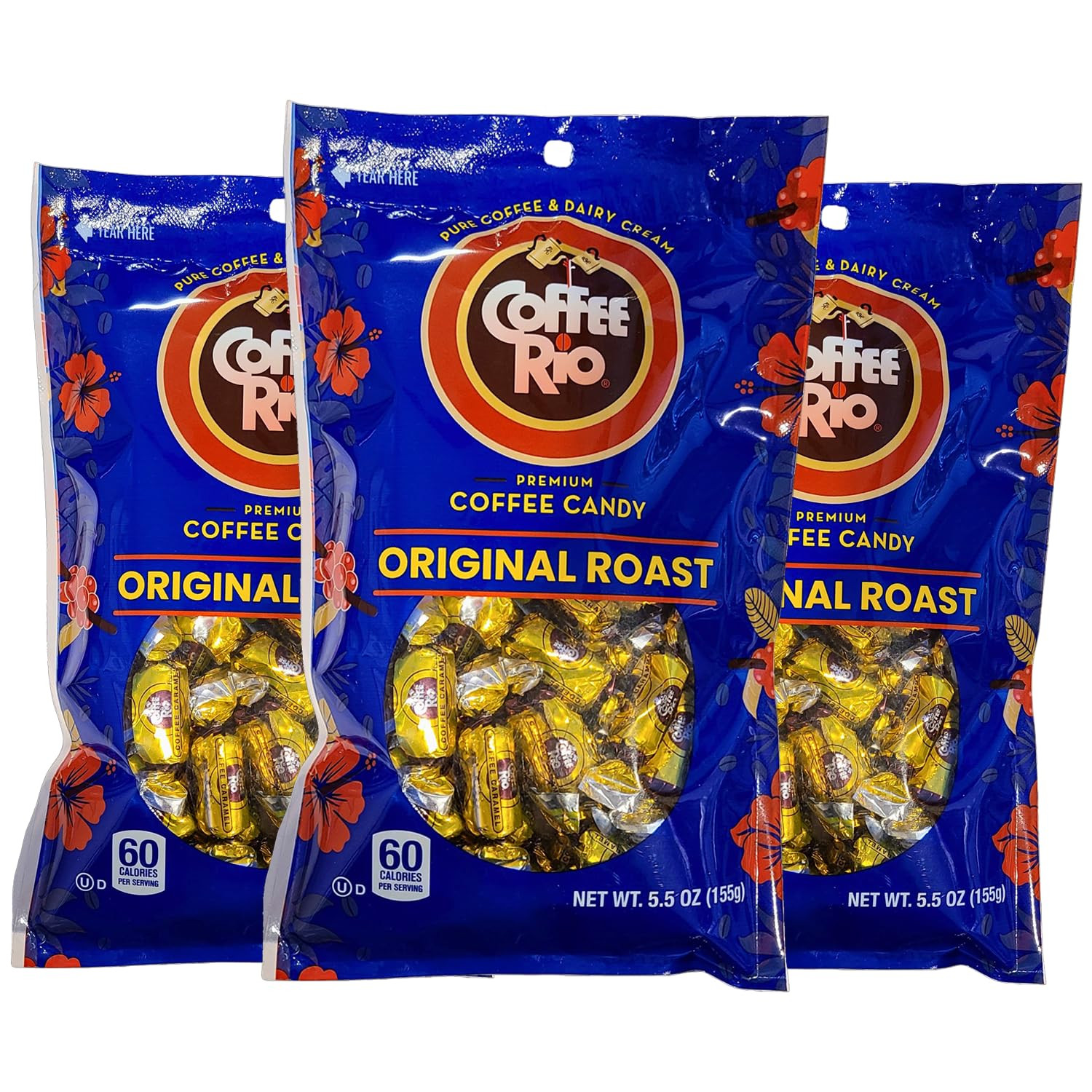 Coffee Rio Original Roast Coffee Caramels Candy, Pack of 3 (5.5 Oz Each) - Indiv
