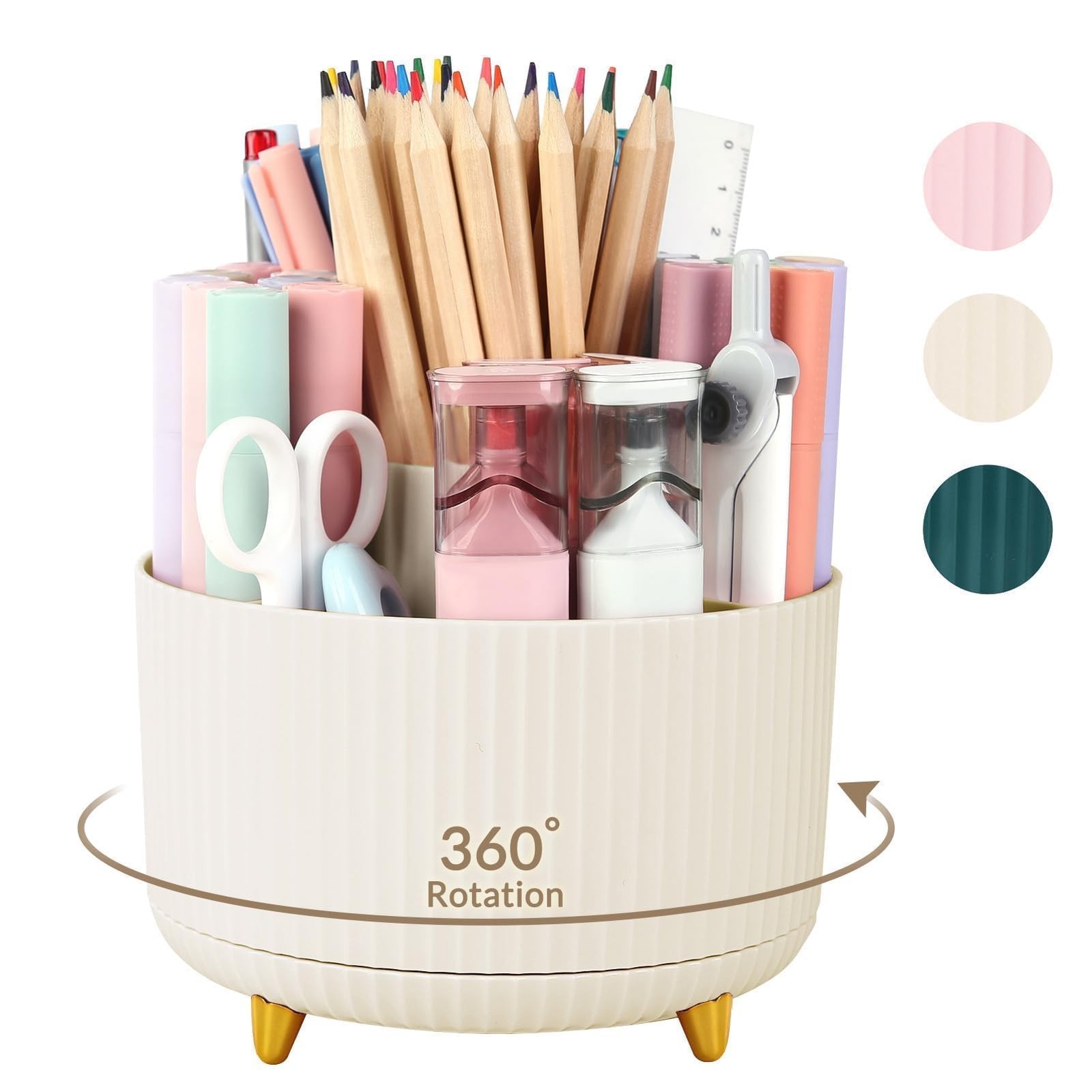 360 Rotating Plastic Desk Pen Organizer with 5 Slots, Dual-Purpose Art Supply...