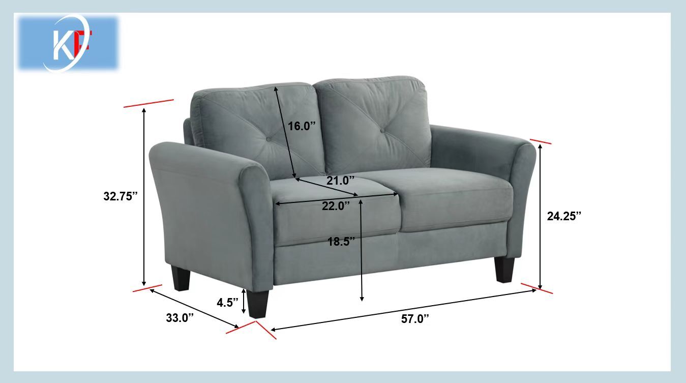 Loveseat Sofa Couch 2-Seater Upholstered Sofa Couch Living Room Sofa Gray/Black