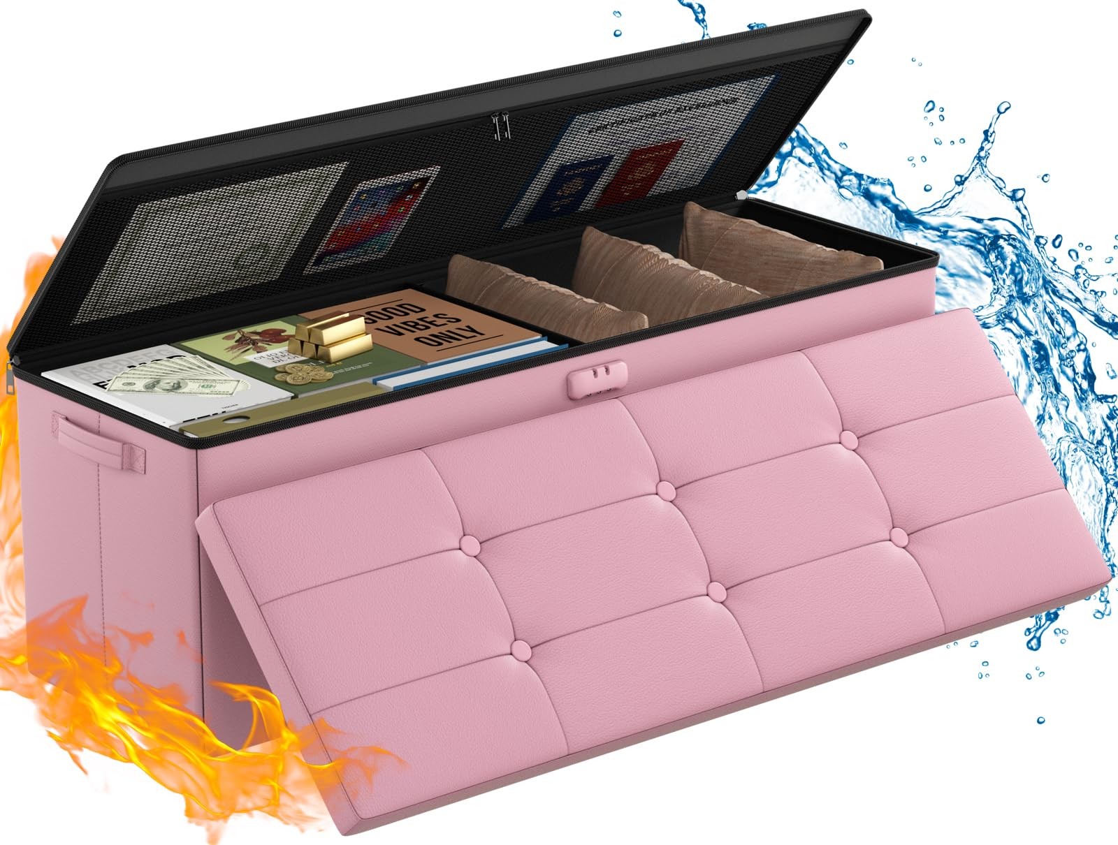 Storage Ottoman, Fireproof Folding Bench with Lock(15”x 43”x15”), Water-Resis...