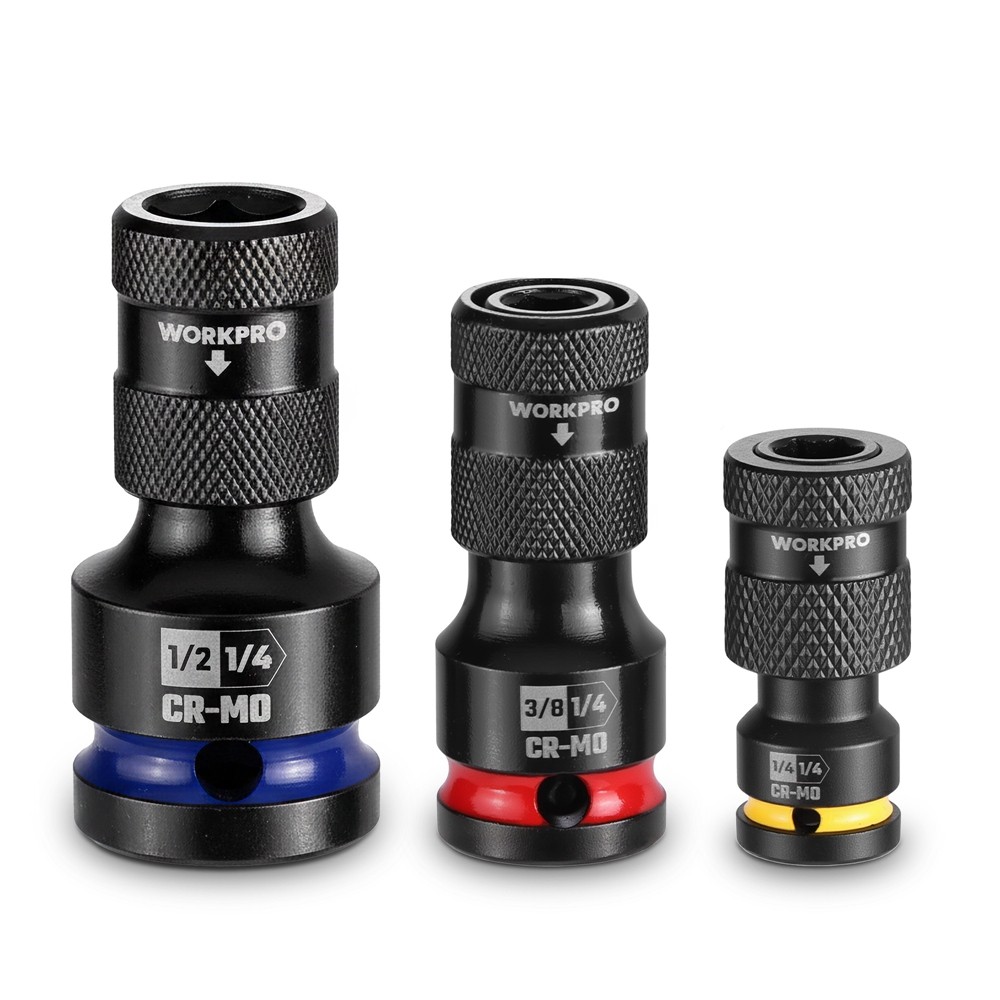WORKPRO 1/2" 3/8" 1/4inch Quick Release Hex Impact Socket Adapter Bit Holder Set