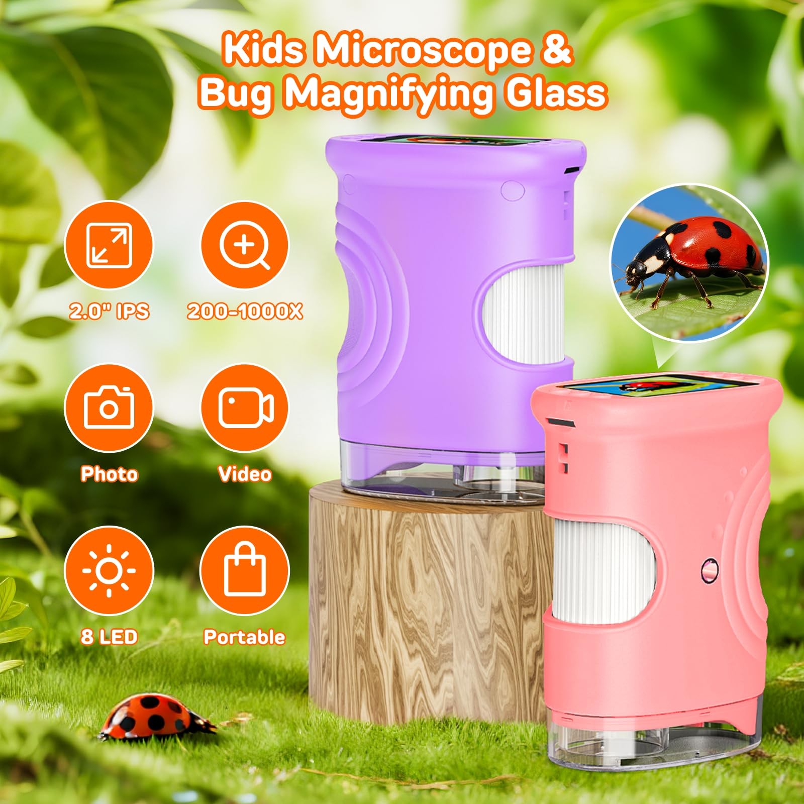 1000X Handheld Digital Microscope for Kids with 2.0" IPS Screen, Purple