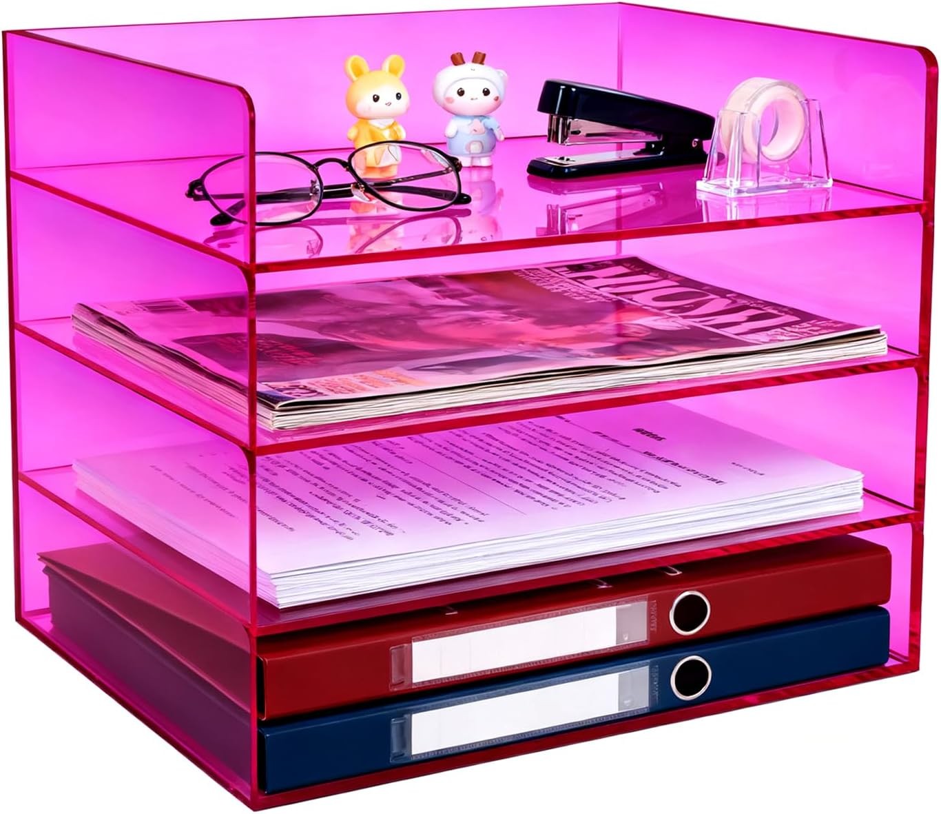 Acrylic File Organizer Desk 4 Tiered Stackable Letter Tray Office Paper Storage