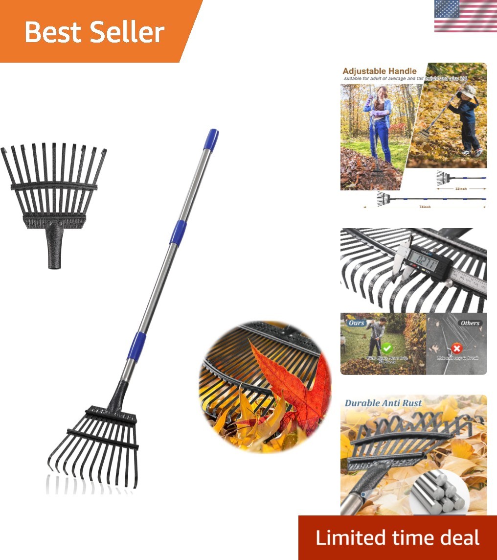 Effortless Gardening with Adjustable 78-Inch Rake - Perfect for Leaves & Debris