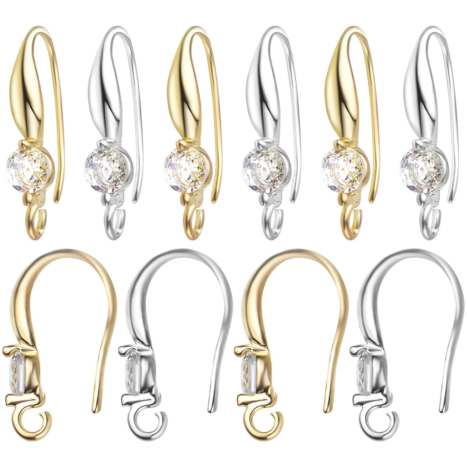 12pcs Rhinestone Earring Hooks Brass French Ear Wires Hooks Hypo-allergenic C...
