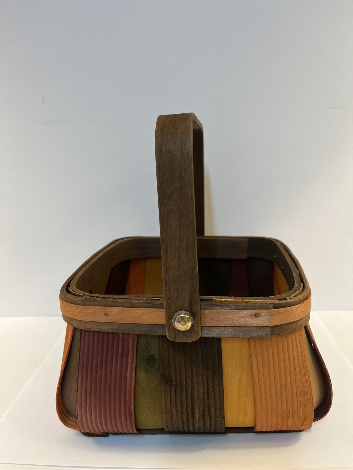 Multicolor Split Wood Square Basket With Handle