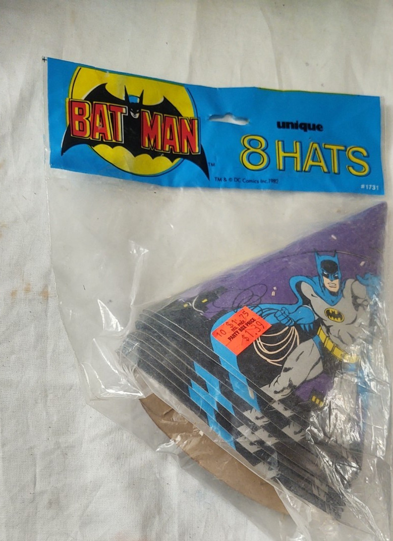 Vintage Batman Birthday Party Hats 1982 Sealed In Package NOS