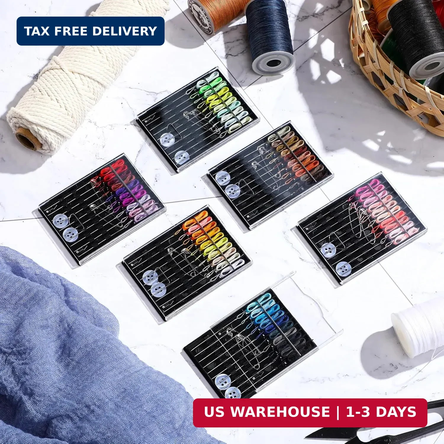 6 Boxes (60 Pcs) Pre Threaded Needle Kit Assorted Color (Mixed Color)
