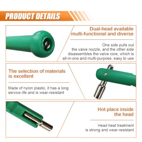 Car Tire Valve Stem Puller/Installer with Valve Core Tool - No Scratch Green