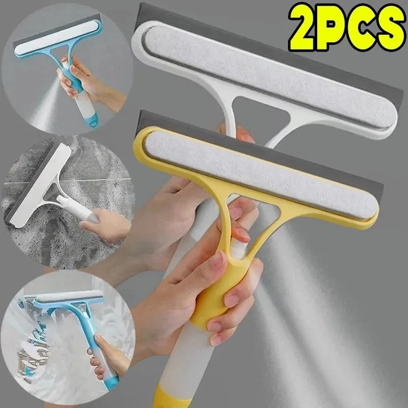 3-in-1 Spray Glass Cleaner Squeegee with Spray Bottle Microfiber Scrub
