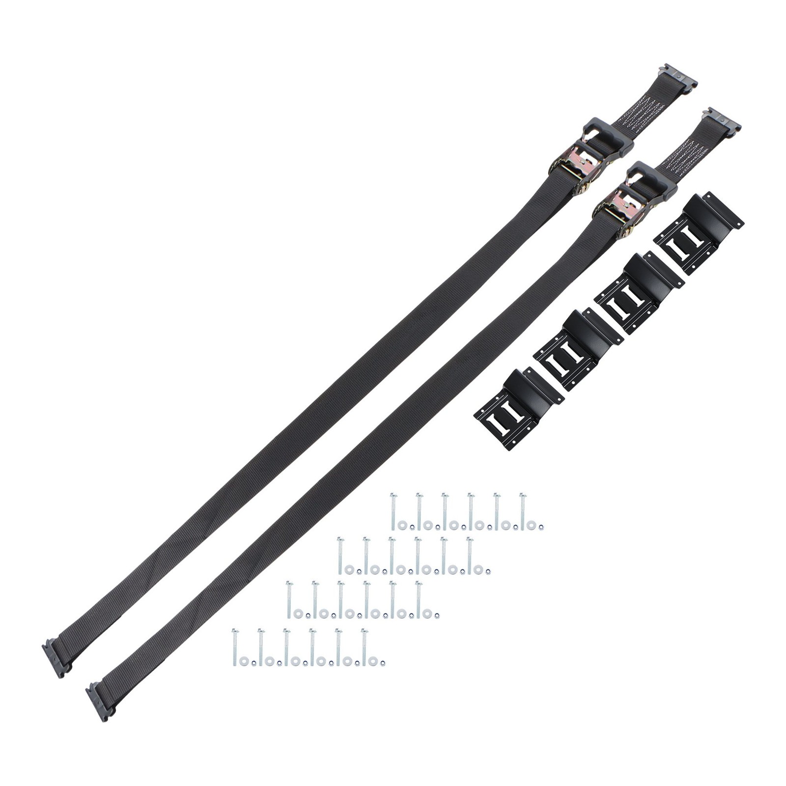1 Set Black E Track Wheel Chock Polyester With 8 Foot Black Ratchet Straps