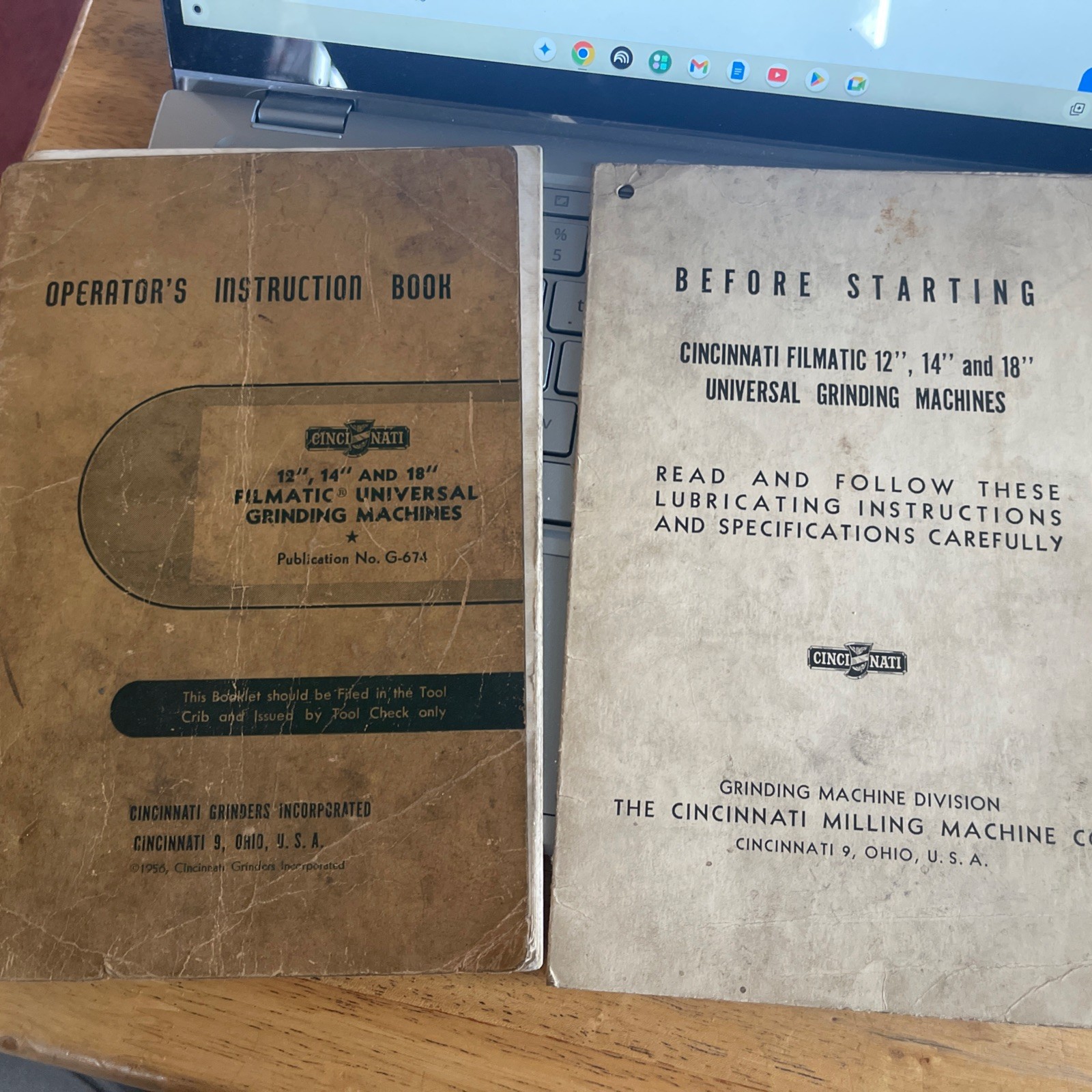 Operator'sInstructionBook 12" 14" & 18"Cincinnati Grinding Machines w/Lube Inst.