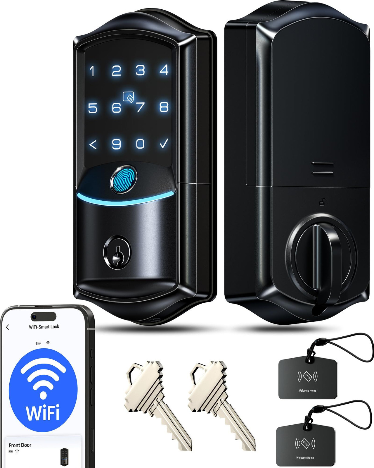 Veise VE027 Built-in Wi-Fi Smart Lock, Fingerprint Keyless Entry Matte Black