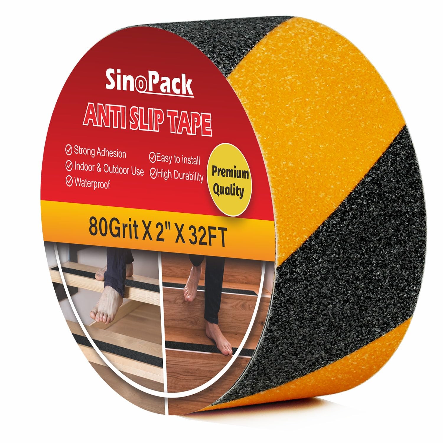 SinoPack Anti Slip Tape 2in x 32ft Black and Yellow, 2inx32ft, yellow black